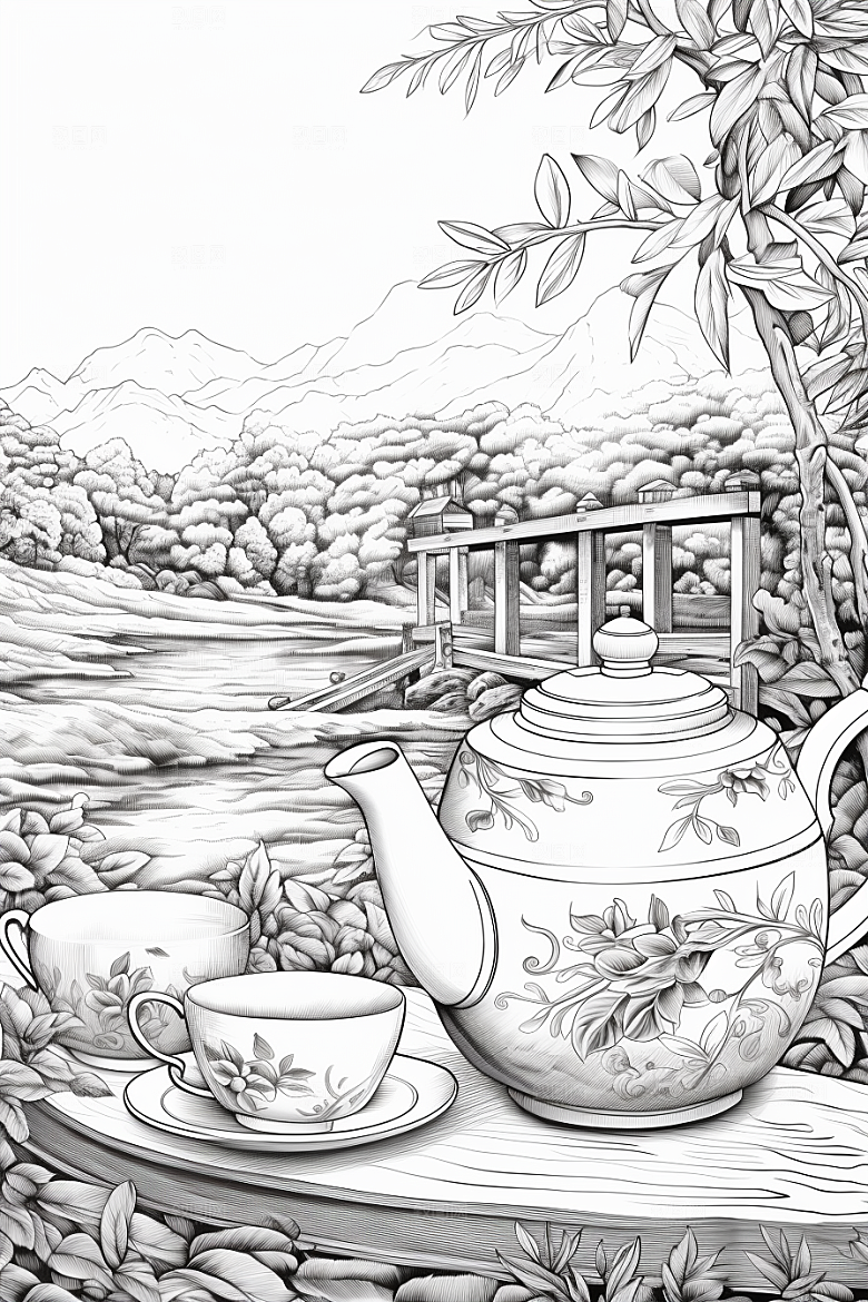 茶园国画中国风铜版画