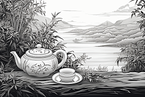 茶园中国风传统铜版画