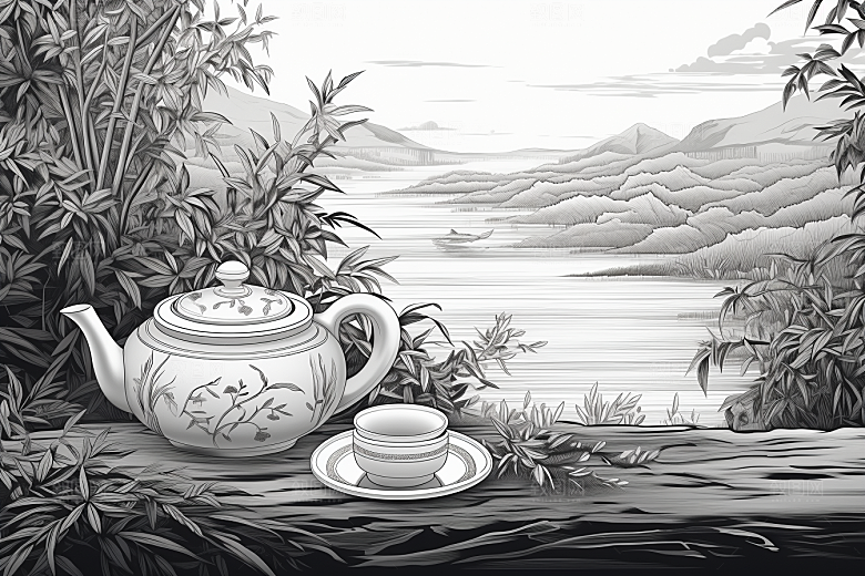 茶园中国风传统铜版画