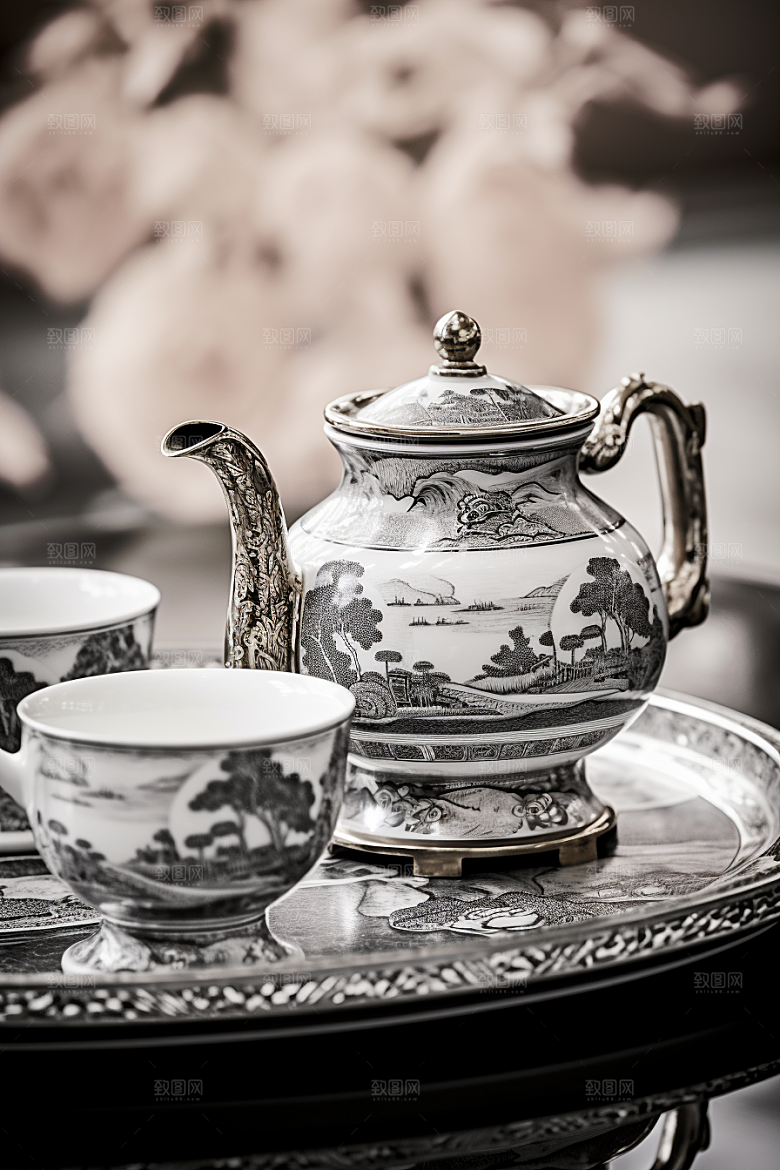 茶园传统国画铜版画