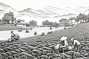 茶园中国风线条铜版画