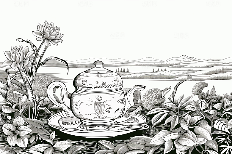 茶园雕刻国画铜版画