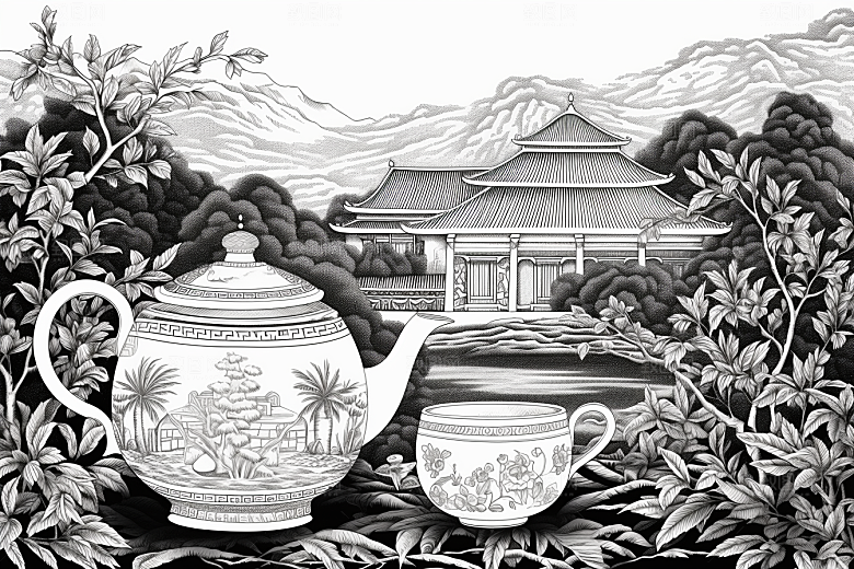 茶园水墨中国风铜版画