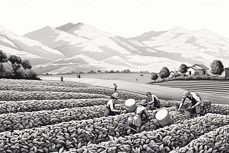 茶园写实中国风铜版画