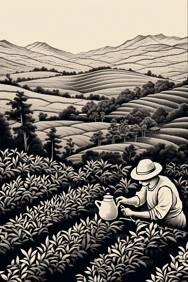 茶园传统雕刻铜版画