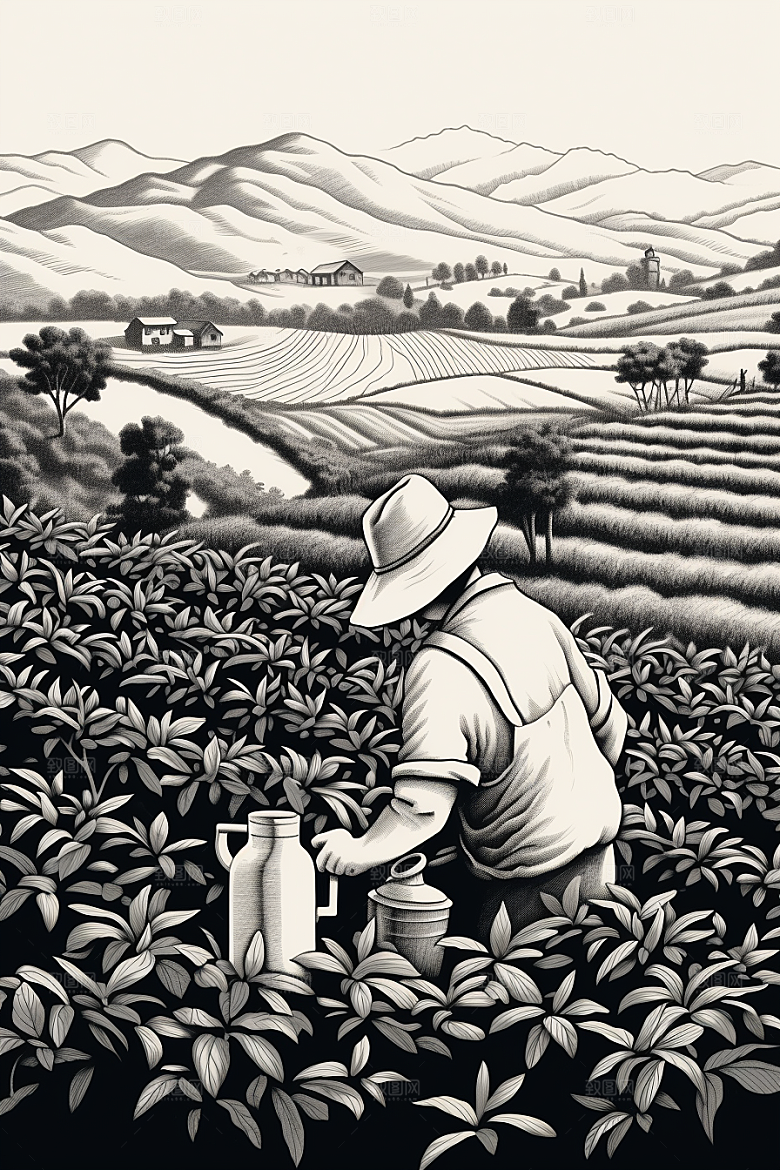 茶园传统写实铜版画
