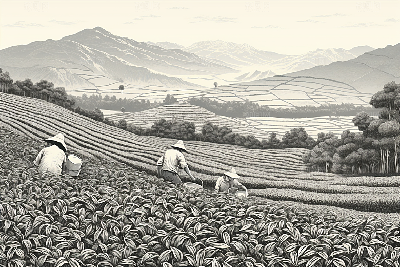 茶园传统国画铜版画