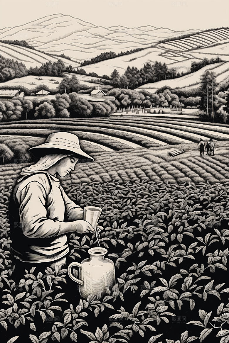 茶园传统中国风铜版画