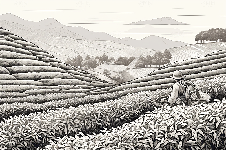 茶园传统国画铜版画