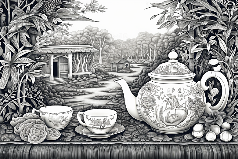 茶园传统写实铜版画