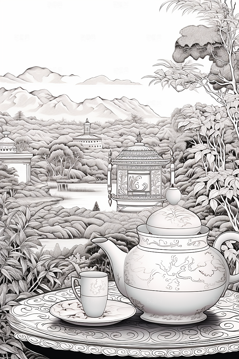 茶园传统中国风铜版画