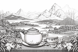 茶园黑白写实铜版画