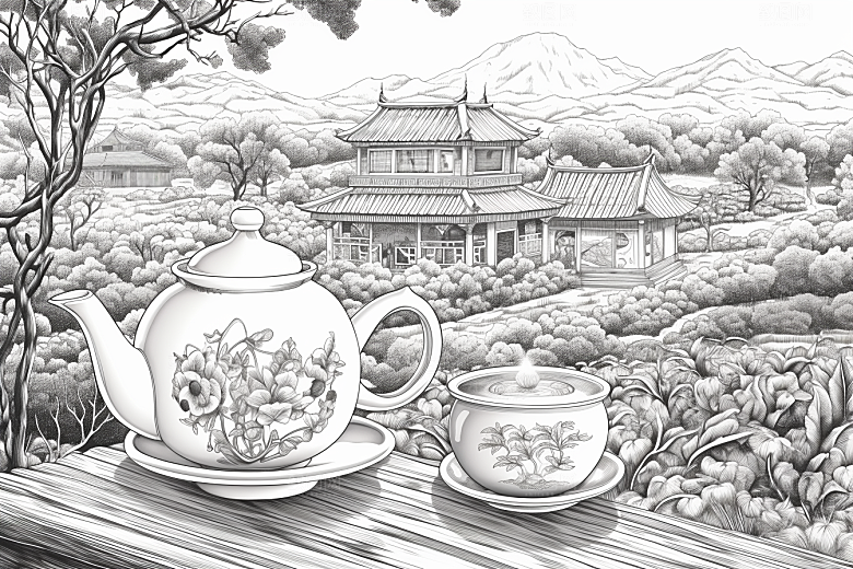 茶园雕刻中国风铜版画