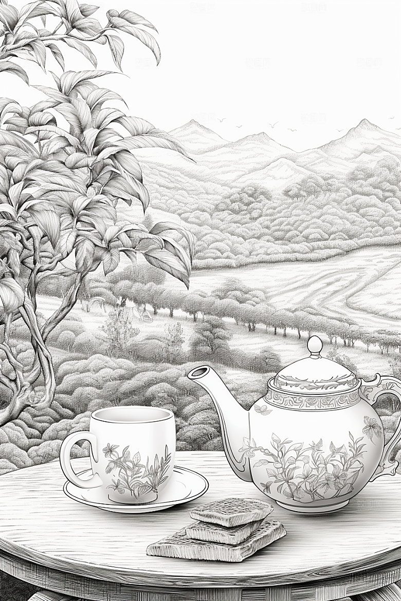 茶园水墨传统铜版画