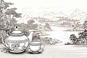 茶园传统写实铜版画