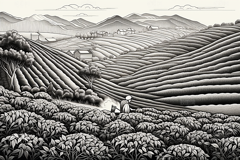 茶园传统中国风铜版画