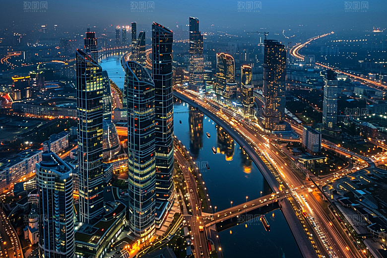 城市航拍摩登都市繁华摄影图