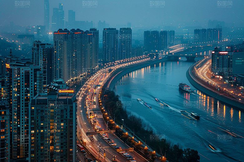 城市航拍俯拍流光溢彩摄影图