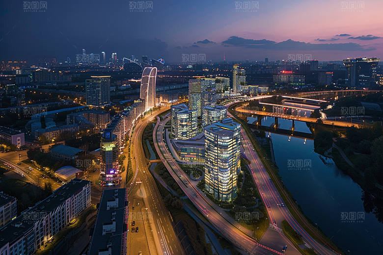 城市航拍摩登都市地标摄影图