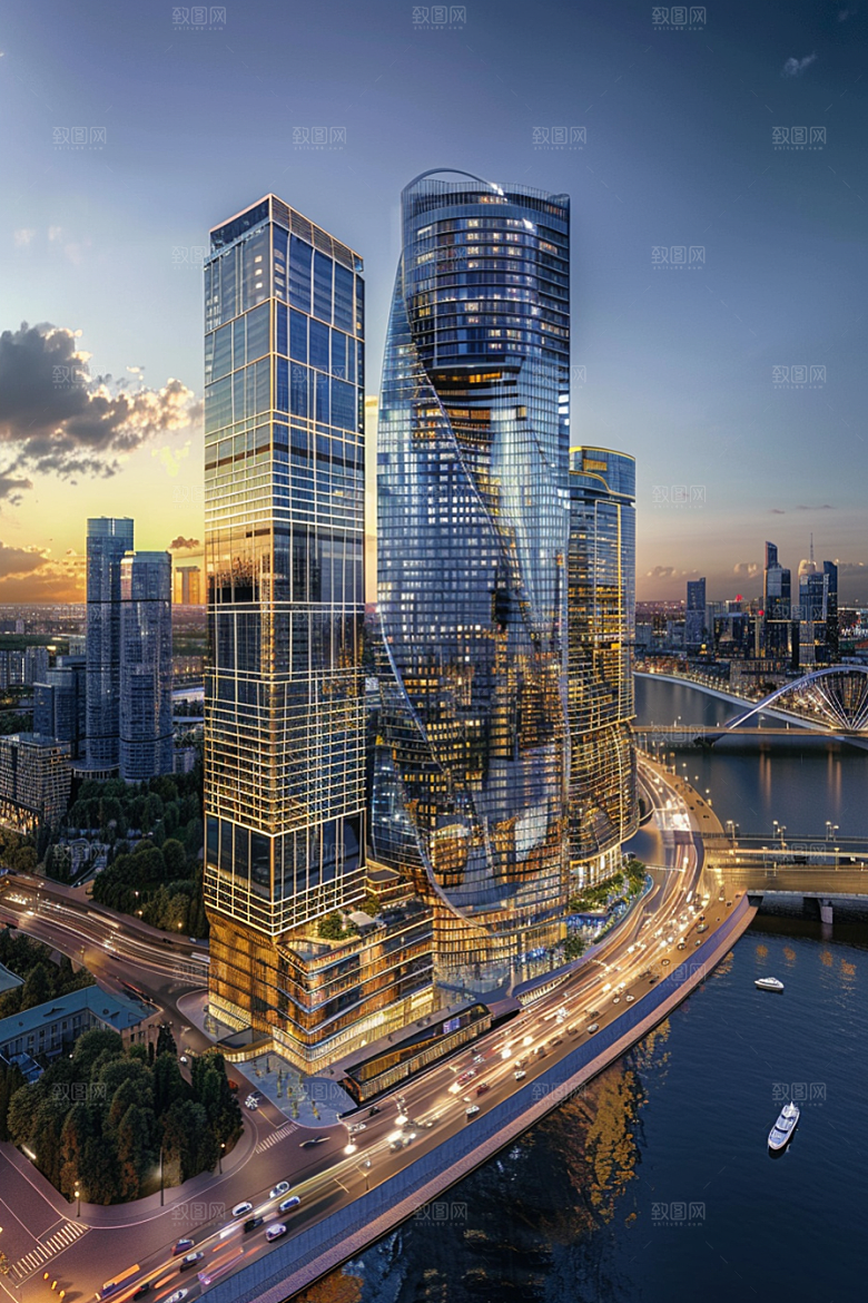 城市航拍流光溢彩俯拍摄影图