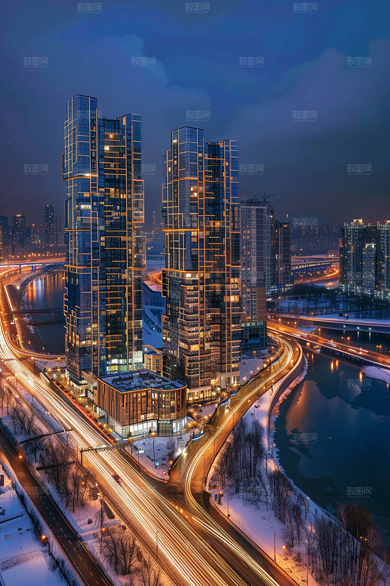 城市航拍高楼大厦摩登都市摄影图