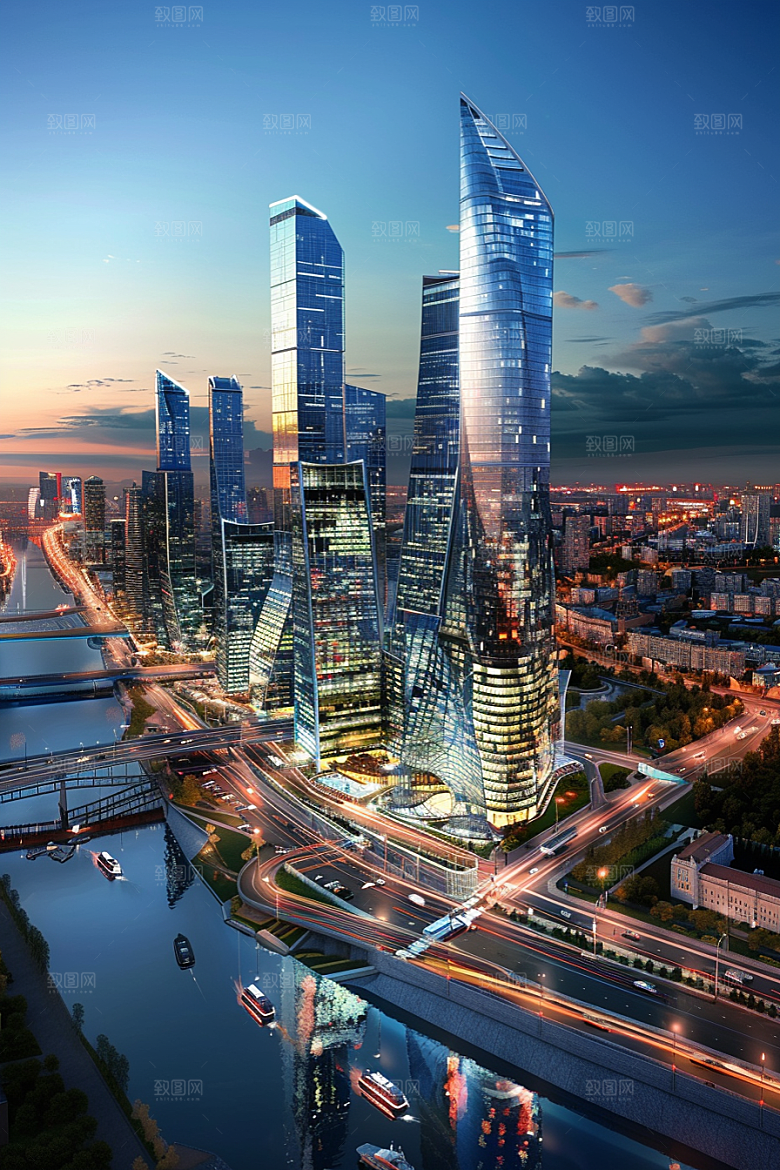 城市航拍摩登都市建筑摄影图