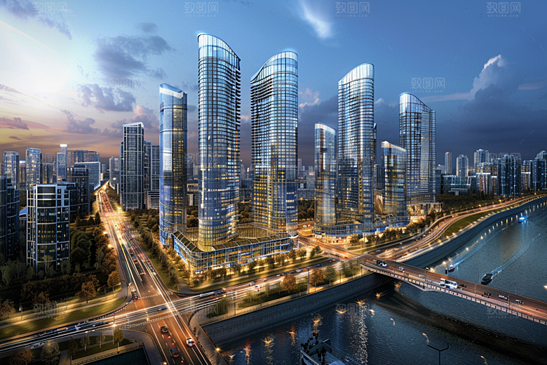 城市航拍摩登都市高楼大厦摄影图