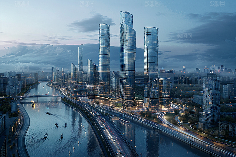 城市航拍楼宇摩登都市摄影图