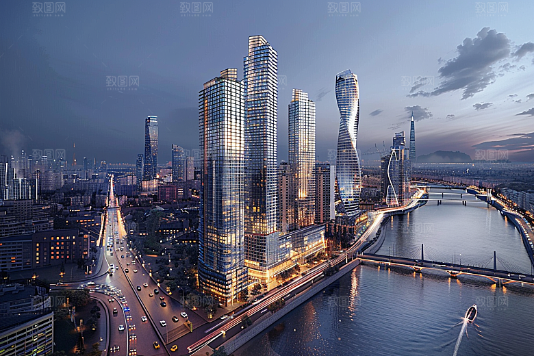 城市航拍时尚摩登都市摄影图