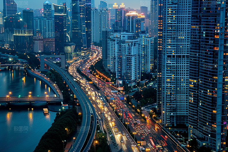 城市航拍流光溢彩高清摄影图