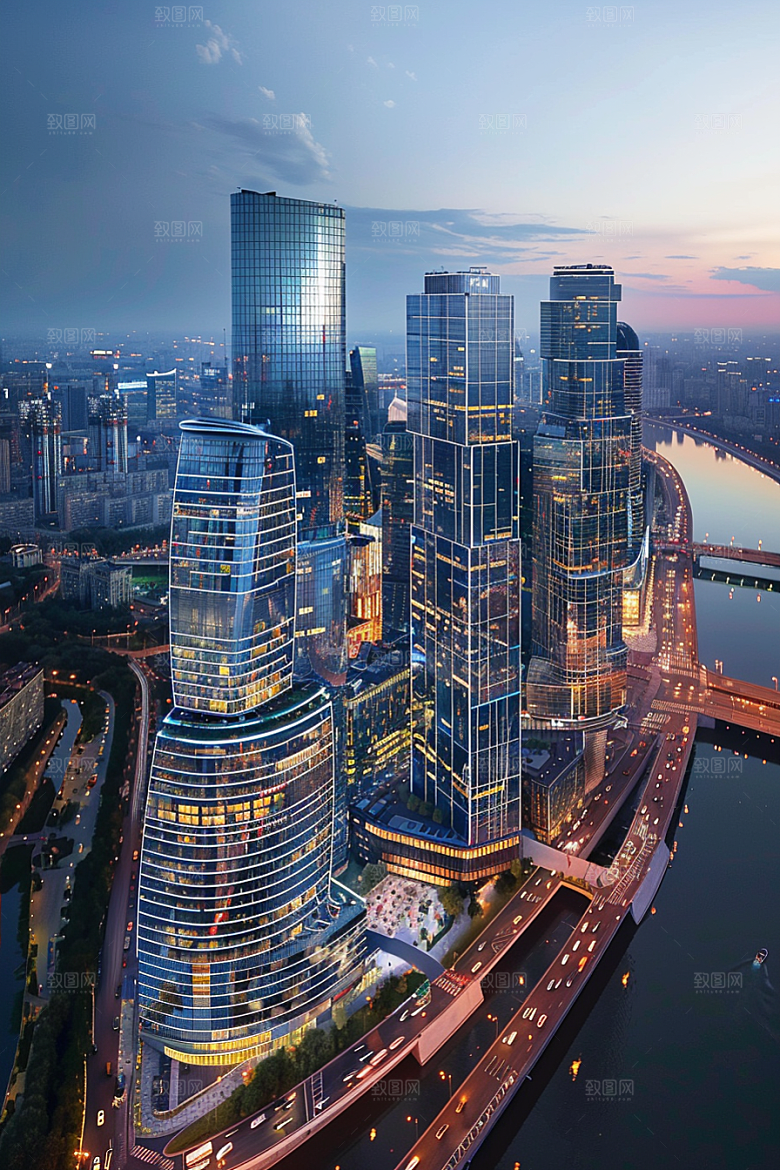城市航拍摩登都市流光溢彩摄影图