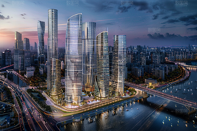 城市航拍摩登都市地标摄影图