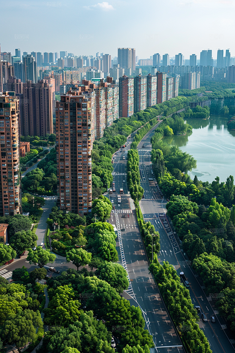 城市航拍俯拍摩登都市摄影图