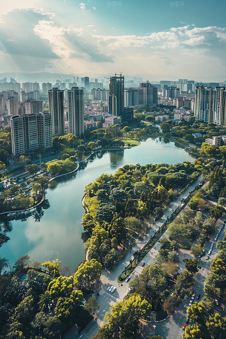 城市航拍地标建筑摄影图