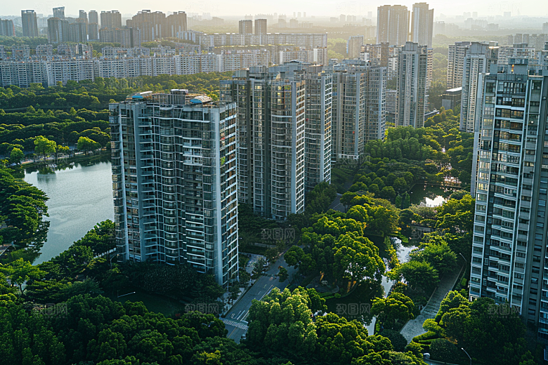 城市航拍流光溢彩楼宇摄影图