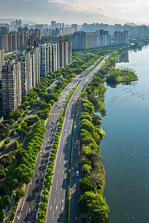 城市航拍建筑摩登都市摄影图