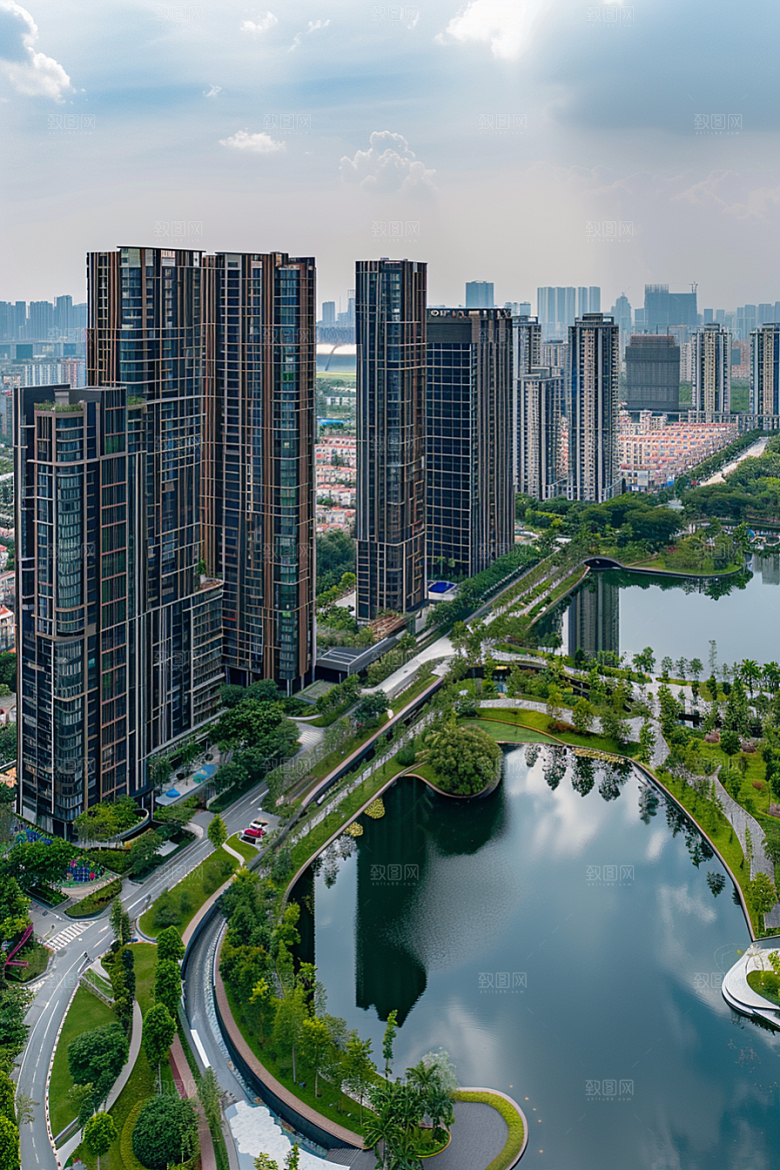 城市航拍流光溢彩建筑摄影图