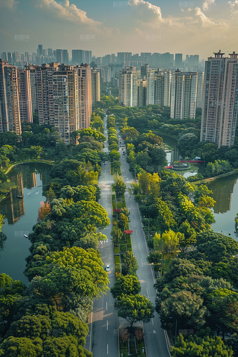 城市航拍时尚摩登都市摄影图