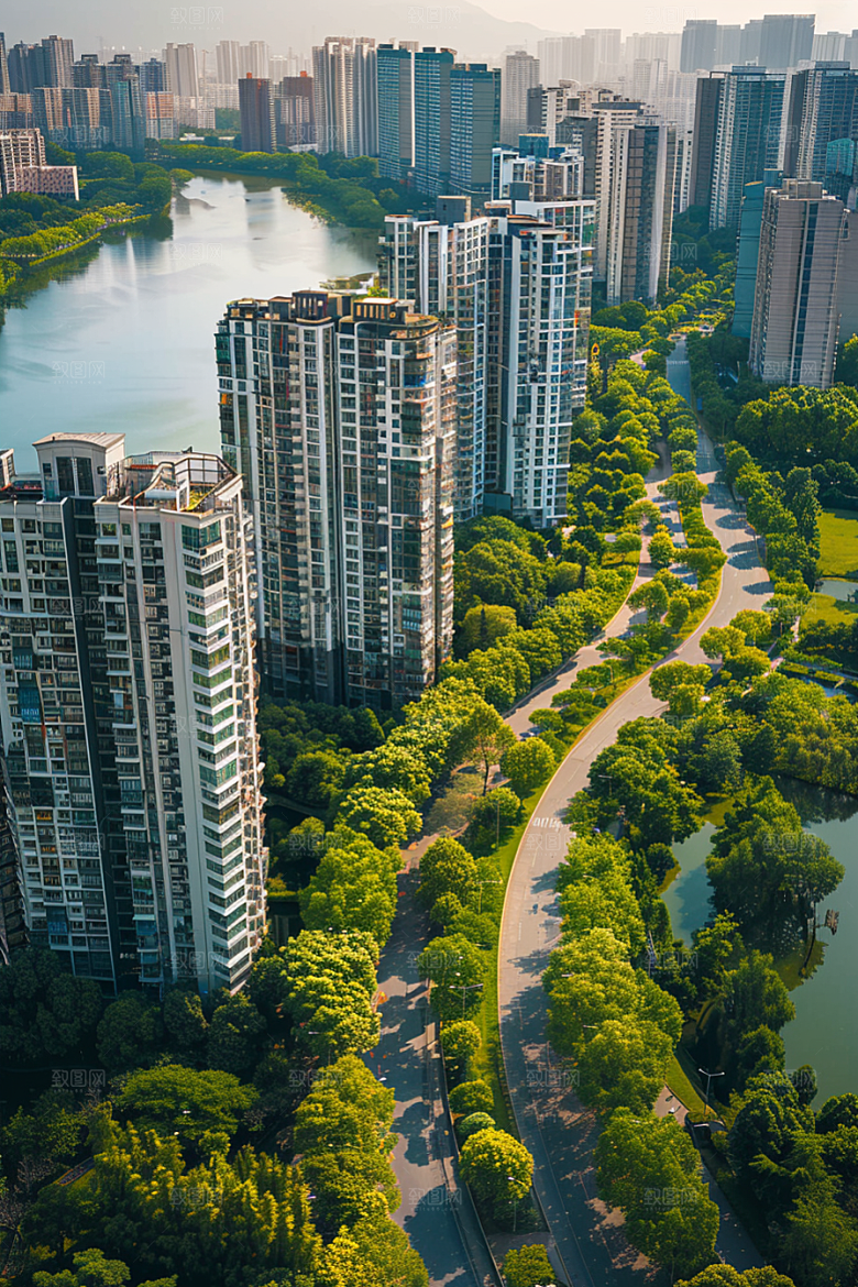 城市航拍繁华建筑摄影图