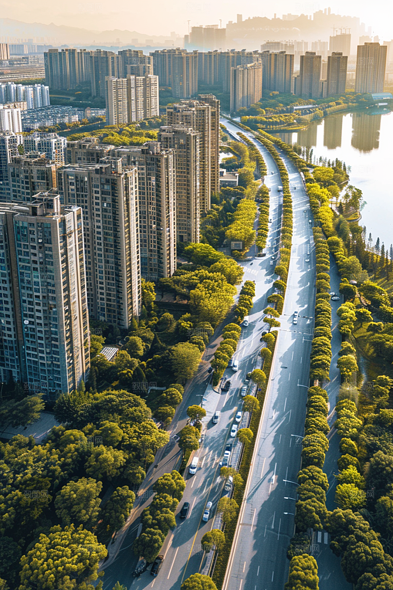 城市航拍流光溢彩楼宇摄影图