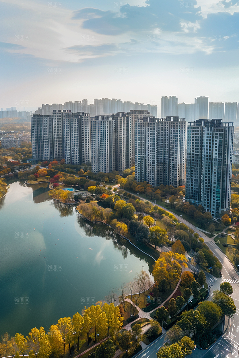 城市航拍俯拍地标摄影图
