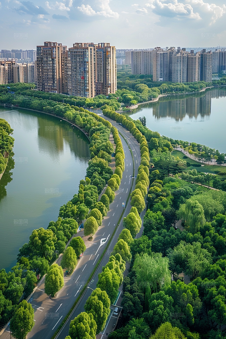 城市航拍俯拍高楼大厦摄影图
