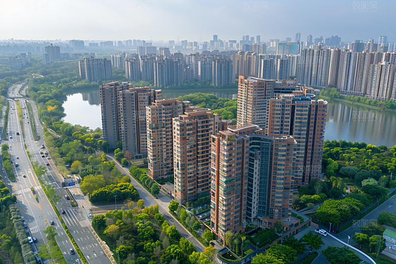 城市航拍流光溢彩建筑摄影图