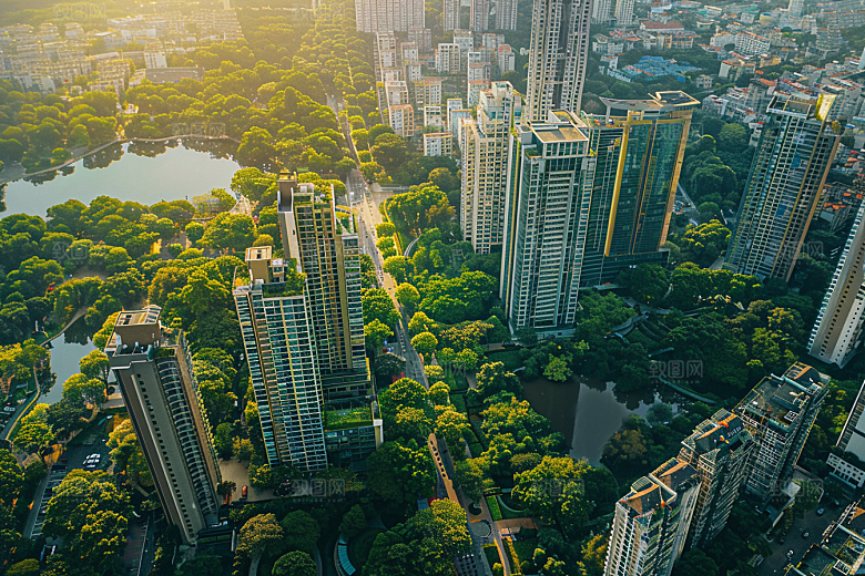 城市航拍流光溢彩地标摄影图