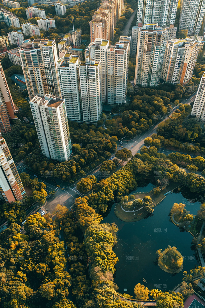 城市航拍俯拍高楼大厦摄影图