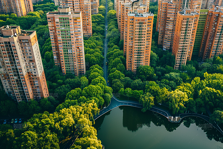 城市航拍流光溢彩高楼大厦摄影图