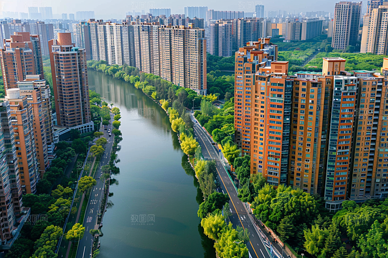 城市航拍俯拍流光溢彩摄影图