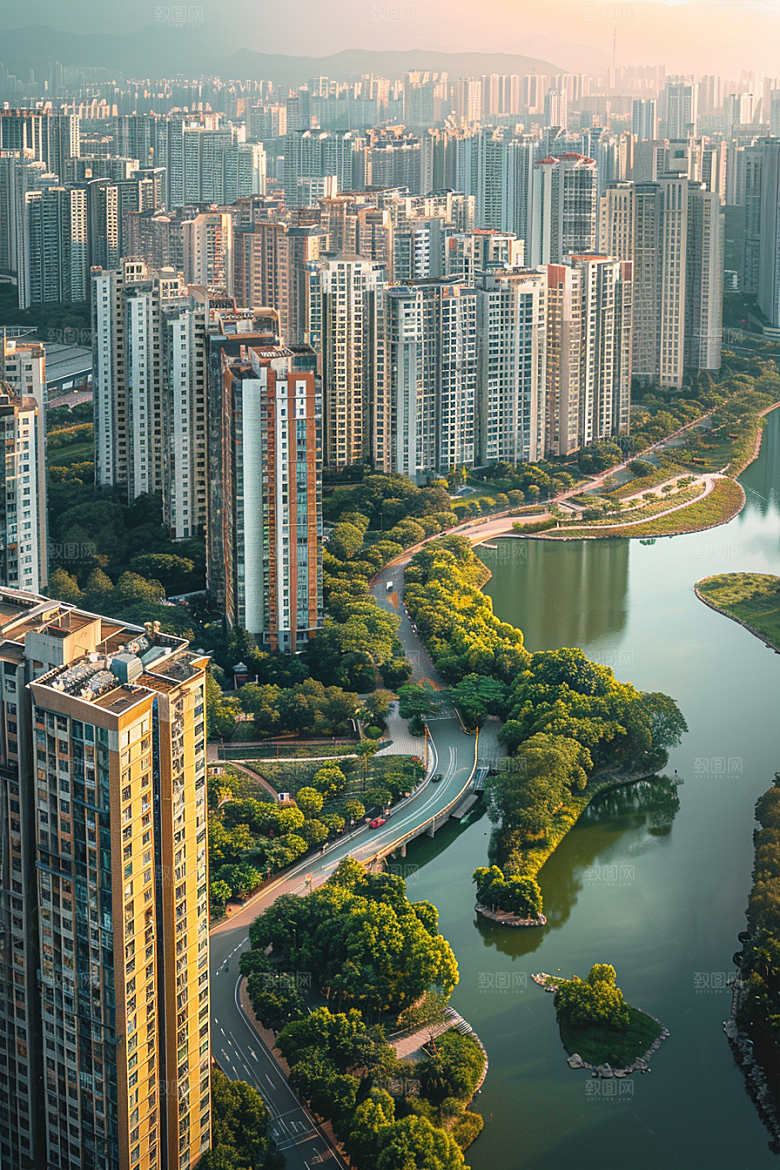 城市航拍流光溢彩建筑摄影图