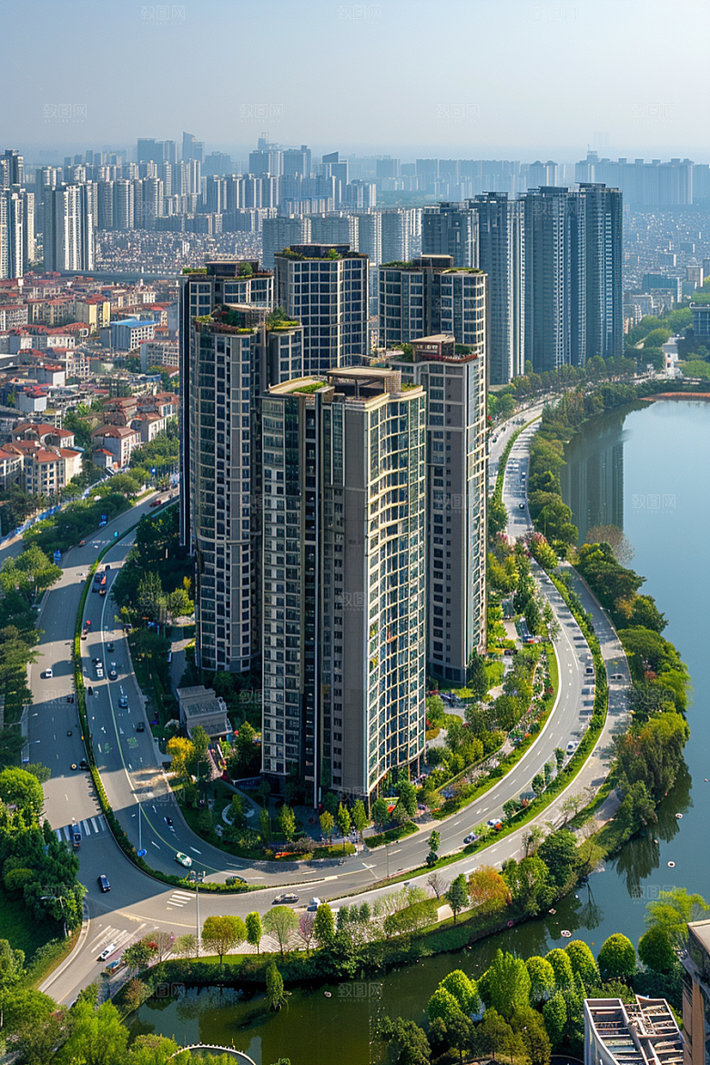 城市航拍流光溢彩俯拍摄影图