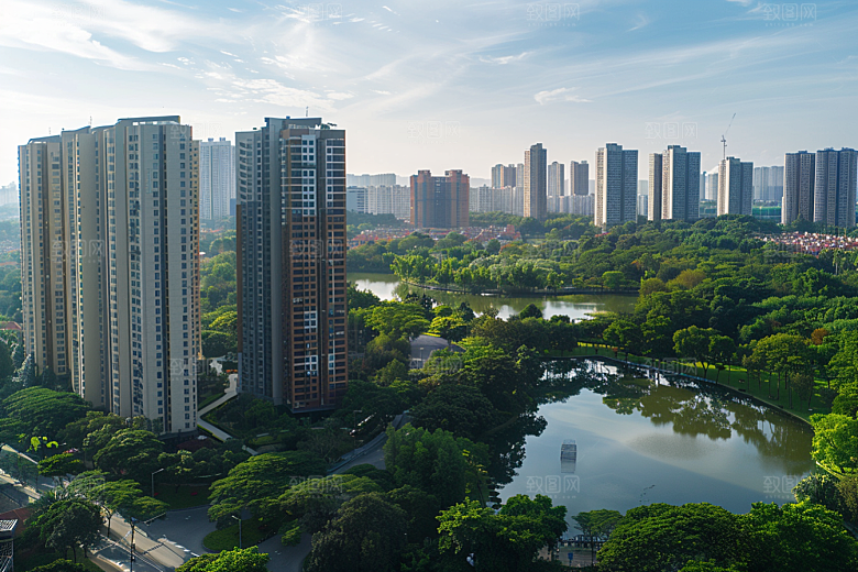 城市航拍流光溢彩地标摄影图